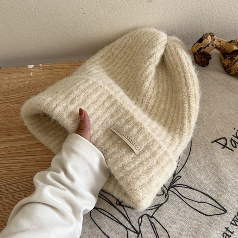 

Thickened Beanie Hats Ear Protection Pullover Hat Retro Knitted Hats Women бежевий