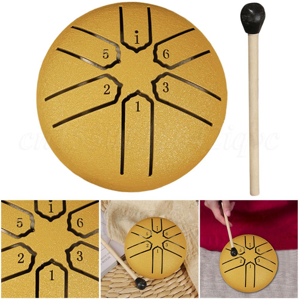 3 Inch Percussion Steel Tongue Drum Glucopon Music Drums 6-Tone Hang Drum Percussion Musical Instrument Mini Handpan Drum Gift