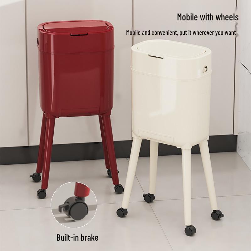 High-Leg Wheeled Trash Can: Stylish, Large-Capacity, with Lid for Kitchen Use