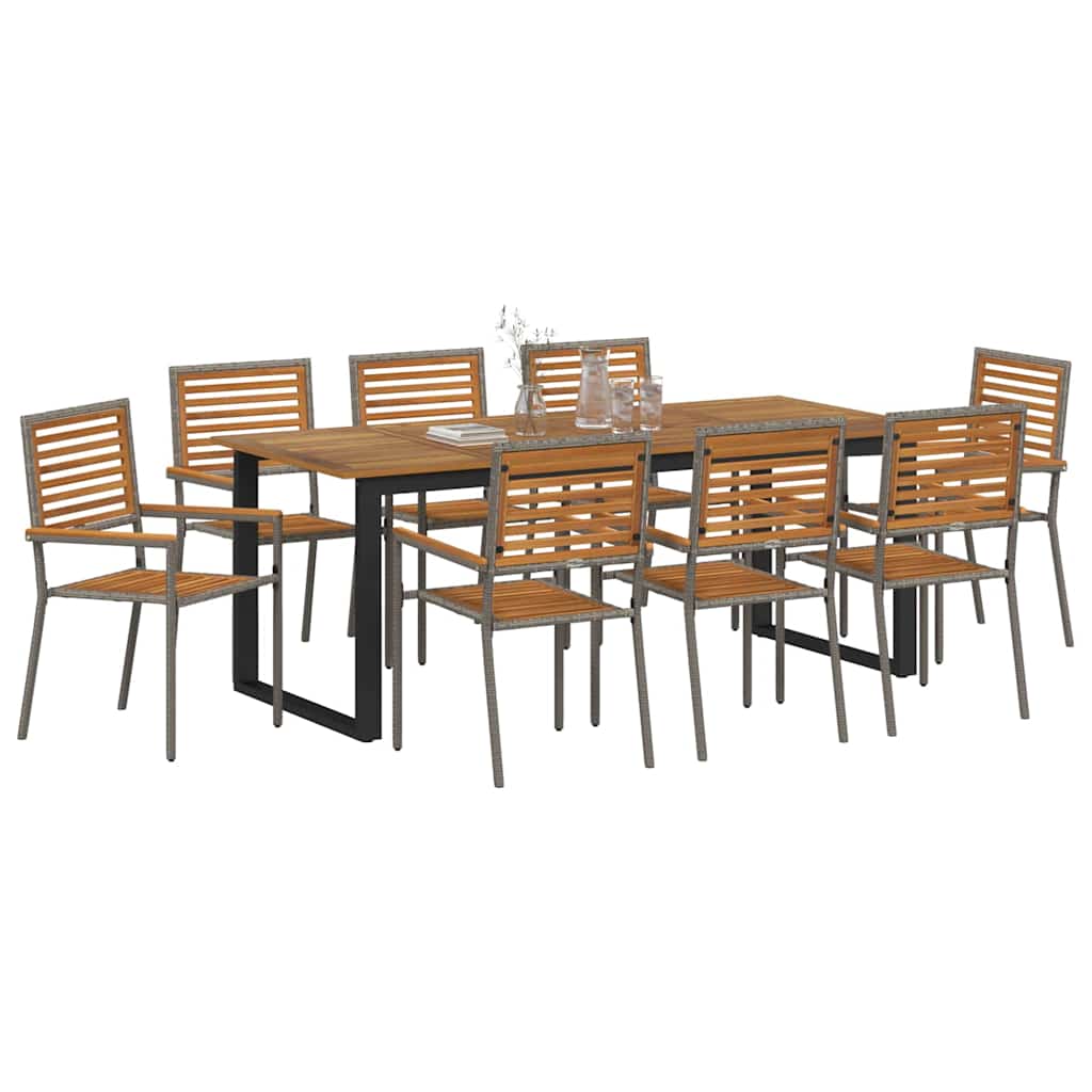 Garden Dining Set 9 Pcs Grey Solid Acacia Wood