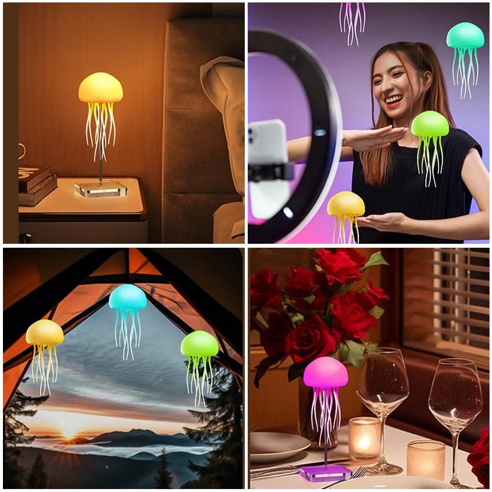 Cartoon Jellyfish Night Light RGB Gradient Cute Jellyfish Bedside Lamp Voice Control Type-C Charging LED Night Lamp