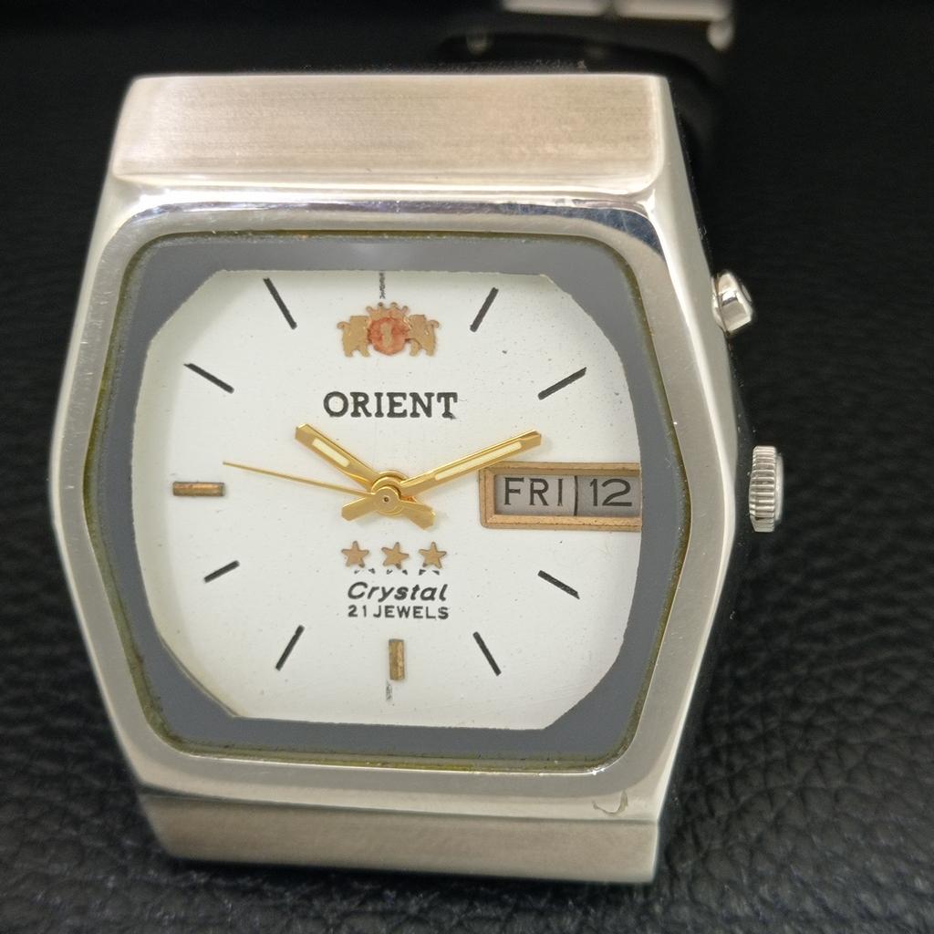 AUTOMATIC 46941 VINTAGE ORIENT CRYSTAL JAPAN MENS WHITE DIAL WATCH a704872-1