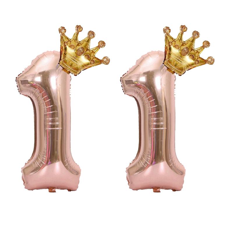 1PC 32 Inch Rose Gold Crown Digital Number Foil Balloons Princess Birthday DecorationParty Wedding Xmas Number Balloon Anniv