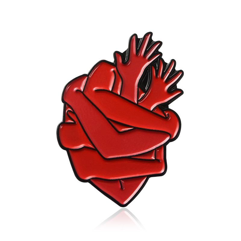 Fashionable Heart-Shaped Embrace Enamel Pin - Trendy Design Brooch
