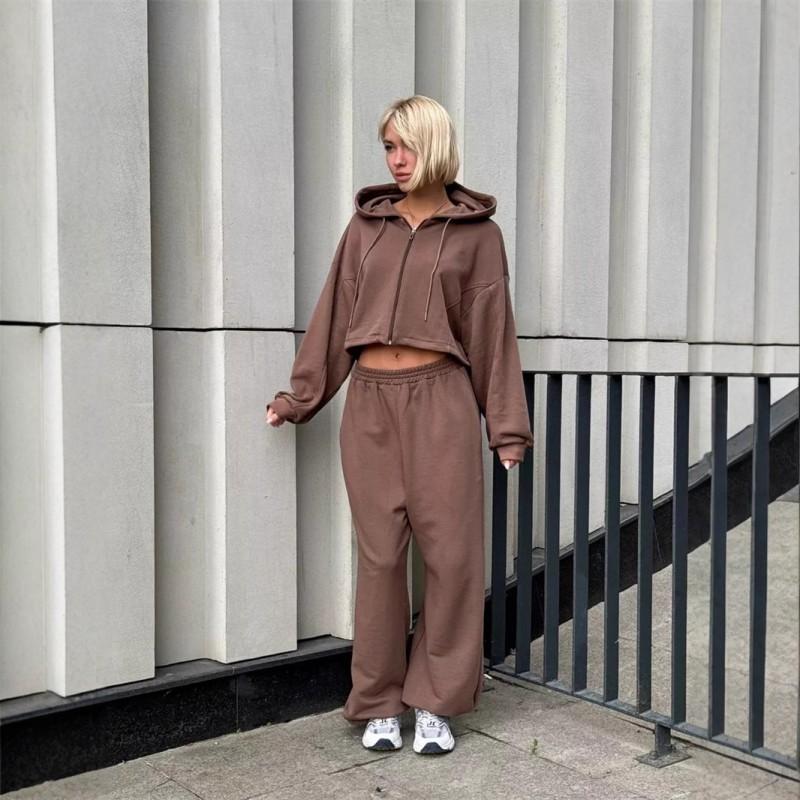 Womens 2025 Casual Hooded Long Sleeve Top Pants Set Solid Color Streetwear Two-Piece Outfit