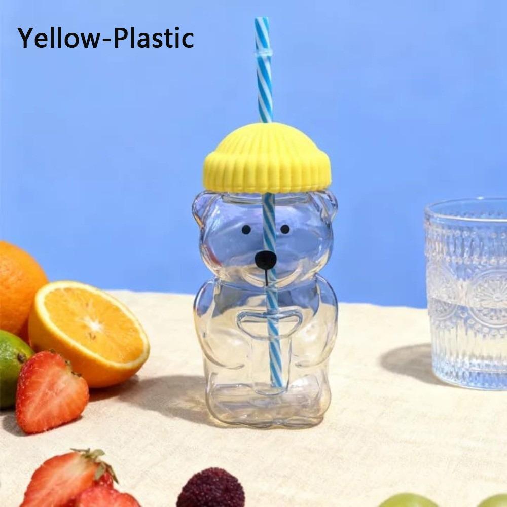 with Lid Bear Glass Cup Transparent Bear Straw Cup Cute Glass Cup with Straw  Parties