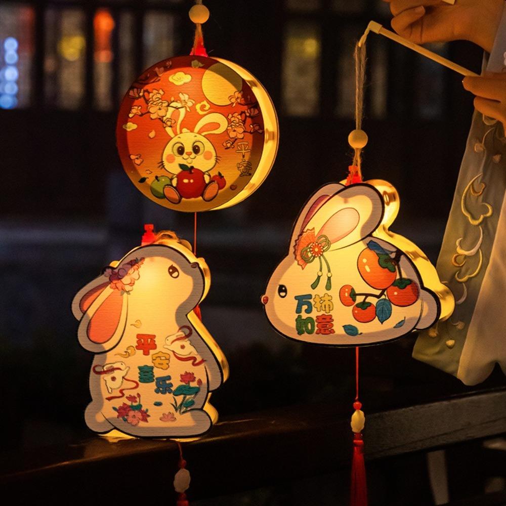 DIY Portable Flower Lantern Rabbit Luminous Toys DIY Material Package Handheld Lantern  Children's
