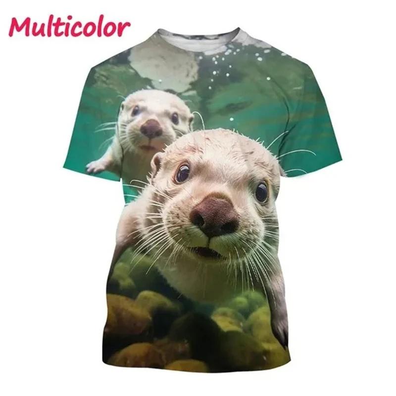 Summer 3D Printing Cute Animal Eurasian River Otte T Shirt Lutra Lutra Graphic T-shirts For Men Fashion Funny Tee Shirts
