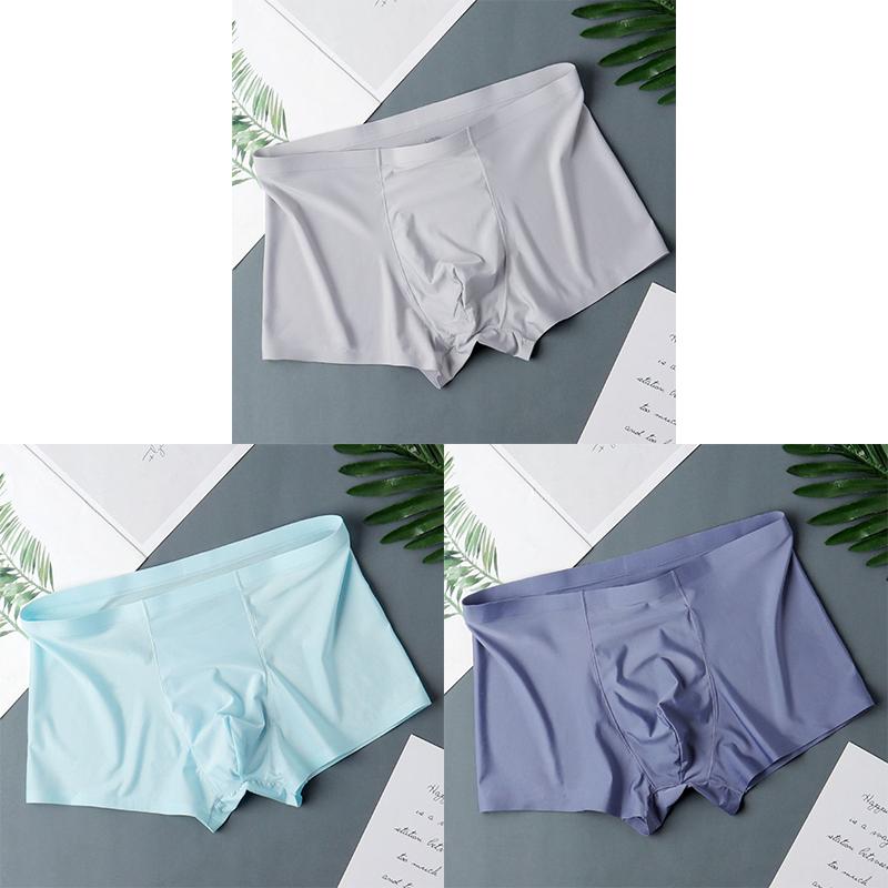 Men's Ice Silk Sexy Seamless Boxer Shorts Underwear Fashion Underpants Male Comfortable Ultra-thin Breathable Panties