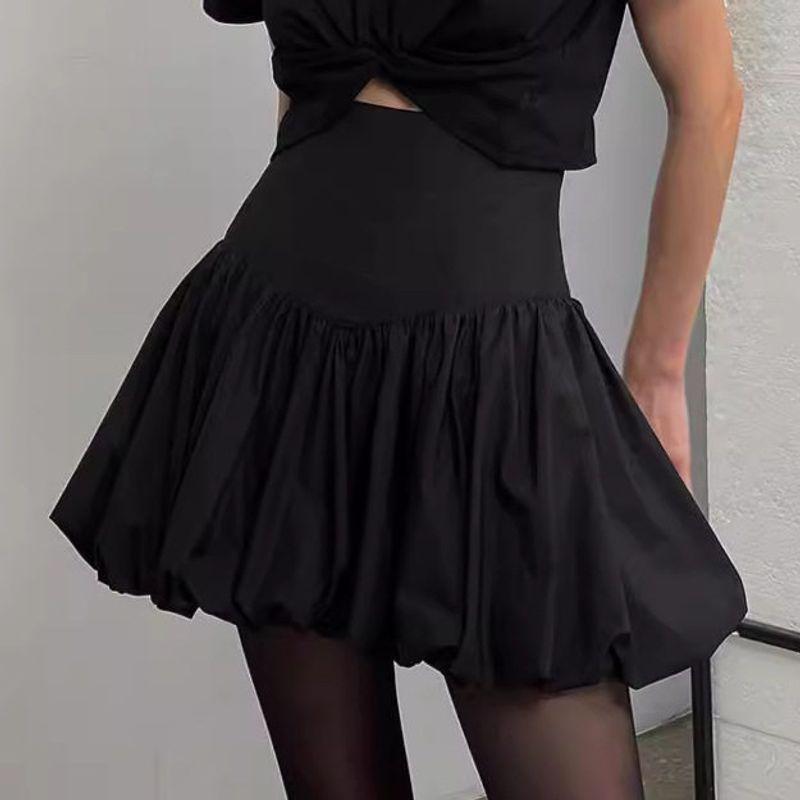 

2025 European and American New Style Elegant Pure Cotton High-Waisted Floral Skirt, Fashionable Workwear Skirt, Slimming Short Skirt for Commuting Black S