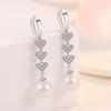 Exquisite Female Pearl Earring  Sterling SIlver Heart-to-heart Inlaid Zircon Earrings for Women Long Tassel Statement