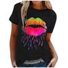 Mode Dam Casual Färgglad Läpptryck Kortärmad T-shirt Blusar Toppar