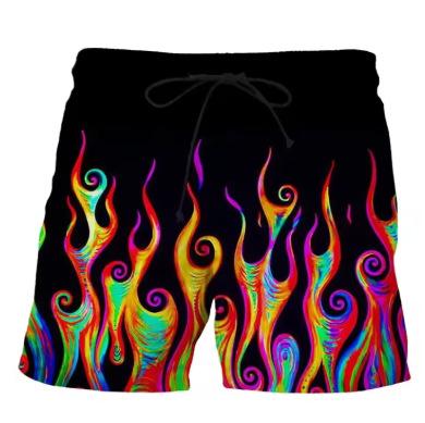 Men s Beach 3D Printed Striped Flame Pattern Surfing Summer Drawstring Breathable Hawaiian Swim Trunks Quick Drying Shorts XS