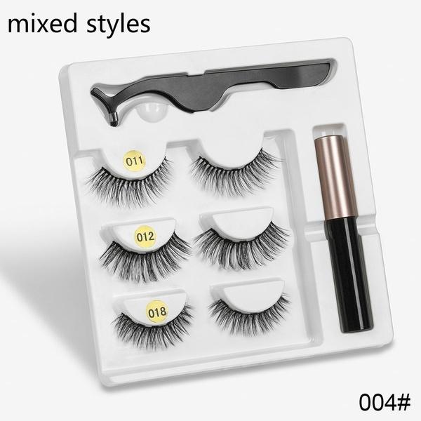 New 3 Pairs Normal Magnetic Eyelashes 5 Magnet 3D Mink Eyelashes Set With Eyeliner Tweezers Natural False LashesMakeup