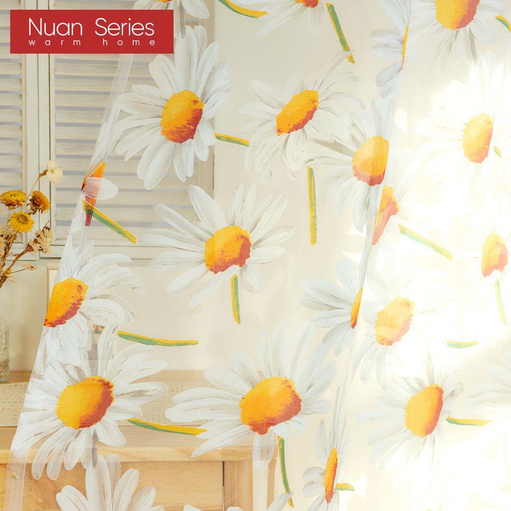 1PC Nuan Series Daisy Flower Sheer Curtain Window Bedroom Living Room Kitchen Fashion Modern Tulle Curtain Home Decor