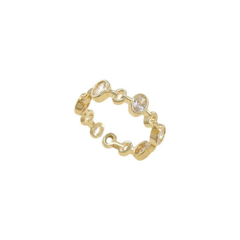 Elegant Korean Style Adjustable Open Ring With Shimmering Zircon Stones For Women