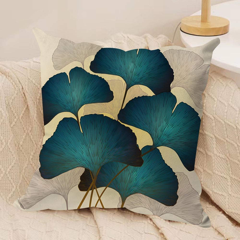 Chinese Style Ginkgo Leaf Cushion Cover Silky Short Plush Invisible Zipper Dustproof Sofa Pillow Case for Home Decor