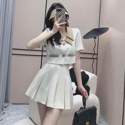 Korean Style High-End Summer Suit: Short Jacket & Pleated Skirt Two-Piece