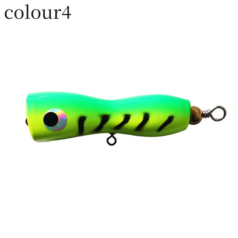 Wood & High Carbon Steel Floating Topwater Popper Lure with Hooks for Saltwater Tuna & Marlin