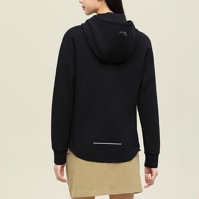 Anta Běžecká série Barevná větrovka s kapucí Slim fit Outdoorová sportovní bunda Dámská bunda Základní černá 962415701-3