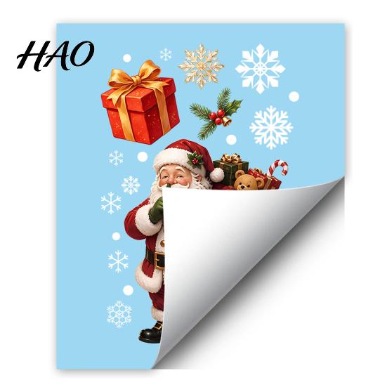 Christmas Party Supplies Window Cling, Santa/Snowman/House/ Tree Patterns Print, Waterproof Glass Clings PVC Decorative Static Sticker for Doors