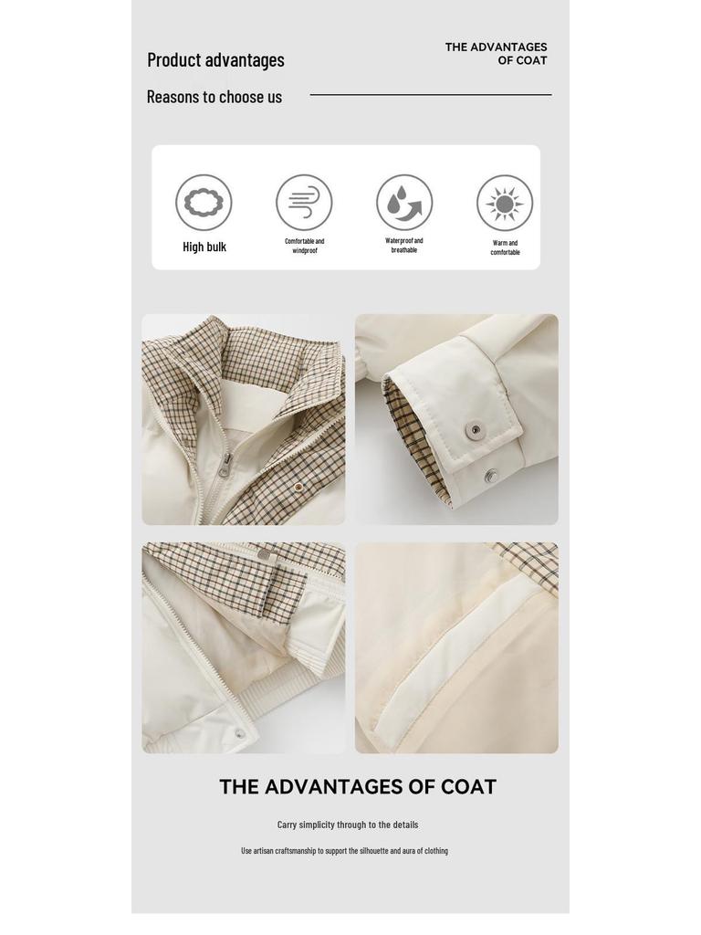 Unisex Winter Plaid Double-Layer Stand Collar Jacket