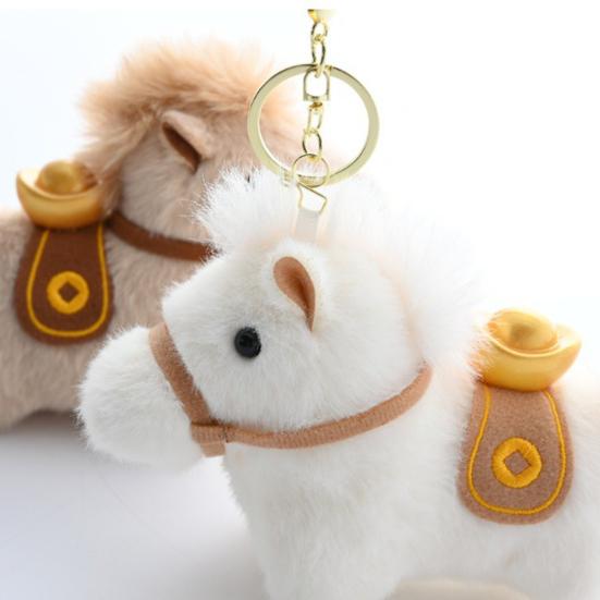 2026 Year of The Horse Plush Cartoon Yuanbao Pony Keychain Pendant Kawaii Horse Figurine Desktop Ornament Cute Backpack Decoration Gift