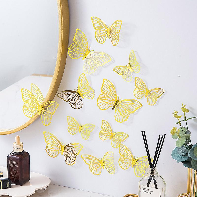 12Pcs/set 3D Hollow Butterfly Wall Sticker for Home Decoration DIY Wall Stickers Modern Wall Art Living Room Decoration