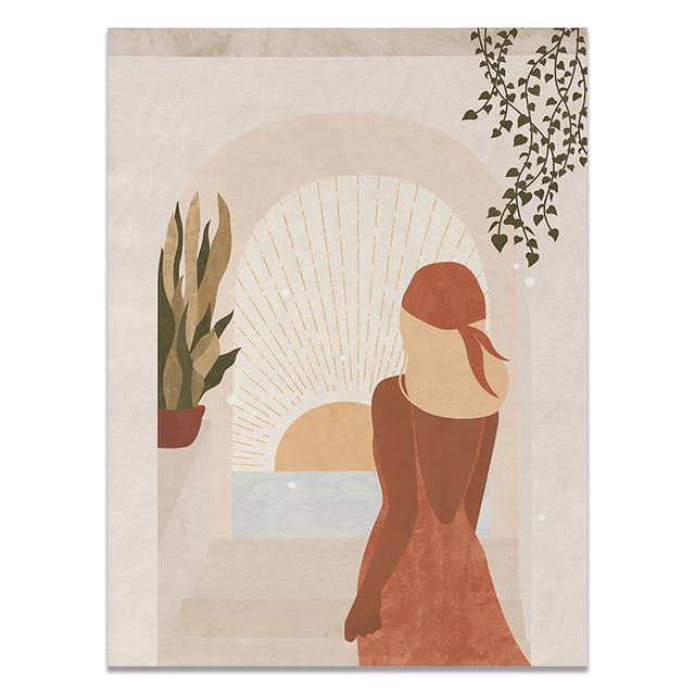 Vintage Lady skandinavisches minimalistisches Boho-Wandkunst-Leinwandgemälde, nordische Poster und Drucke, Bilder für Wohnzimmerdekoration