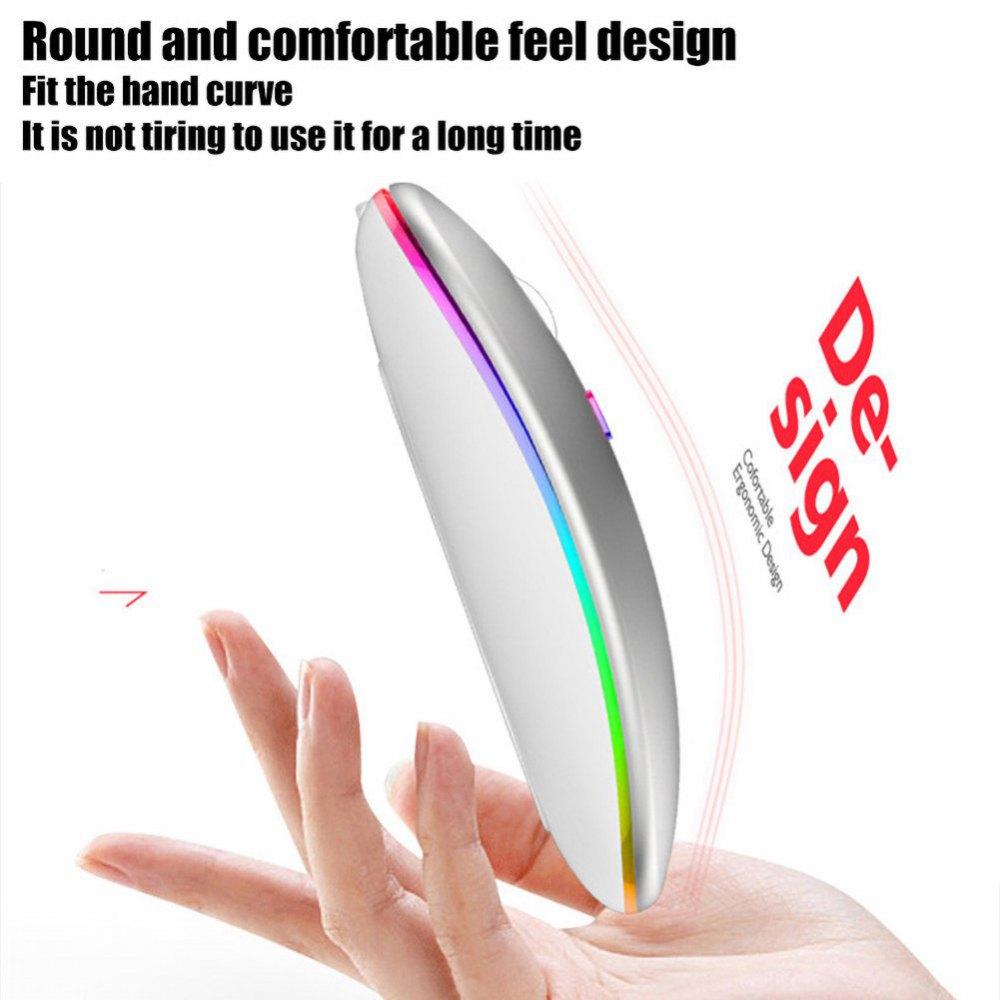 2.4G & Bluetooth 5.0 LED Wireless Mouse, Super-Slim Rechargeable Wireless Silent Mouse, with USB Receiver and Charging Cable