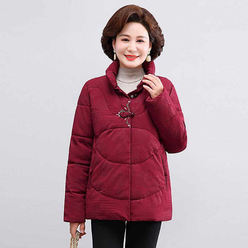 

2025 Пуховая хлопковая куртка зимняя куртка для пожилых Наряд бабушки плюс хлопок и утолщенная стеганая куртка XL красный