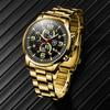 DEYROS Business Golden Men's Watch Casual Men's Calendar Watch Luxury Men's Stainless Steel Strap Quartz Watch