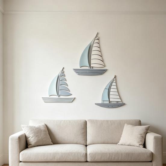 3 Stück/Set Holz Segelboot Wandkunst Nautisch Segelschiff Strand See Haus Wohnzimmer Badezimmer Wanddekoration Küsten Thema Wandbehang Dekor