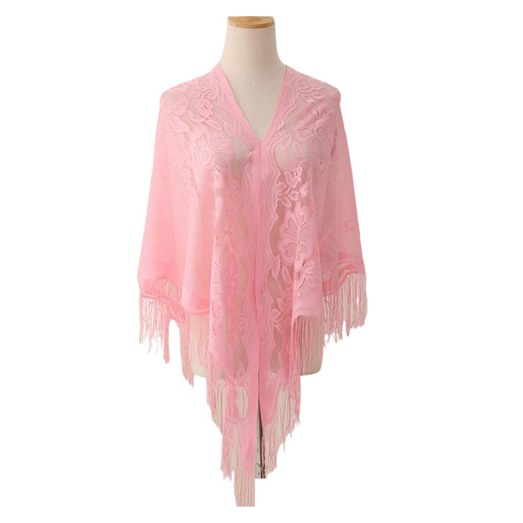 Elegant Lace Fringed Shawl Breathable Hollowout Designs Shoulder Wrap Perfect for Spring and Outdoor Activity Fashion