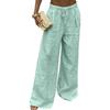 Women’s Wide Leg Linen Drawstring Pants Loose Fit Elastic Waist Trousers with Pockets for Casual Daily Wear