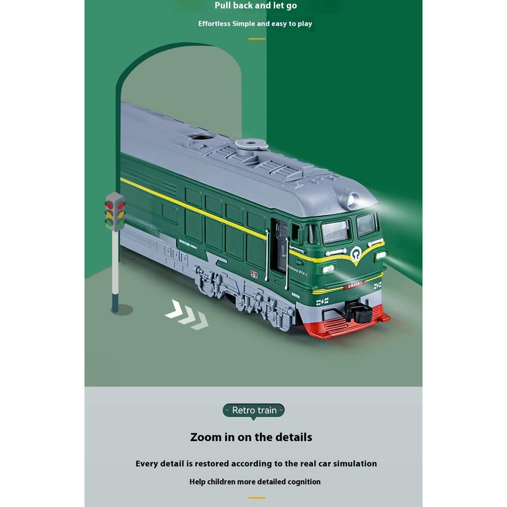 1/32 Diecast Nostalgic Steam Green Leather Train Toy Can Be Sprayed Alloy Train Children's Toy Kids Gift Birthday Present for Boys