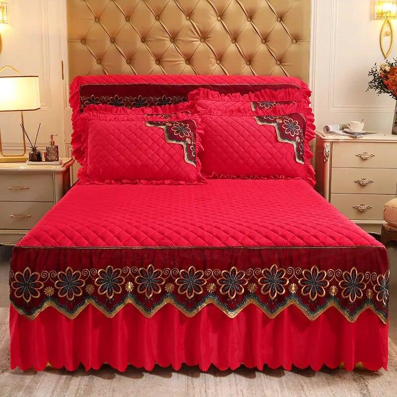 European Luxury Quilted Bed Skirt Winter Warm Thicken Velvet Bedspread King Good Hand Feeling Bed Skirt Not Included Pillowcase