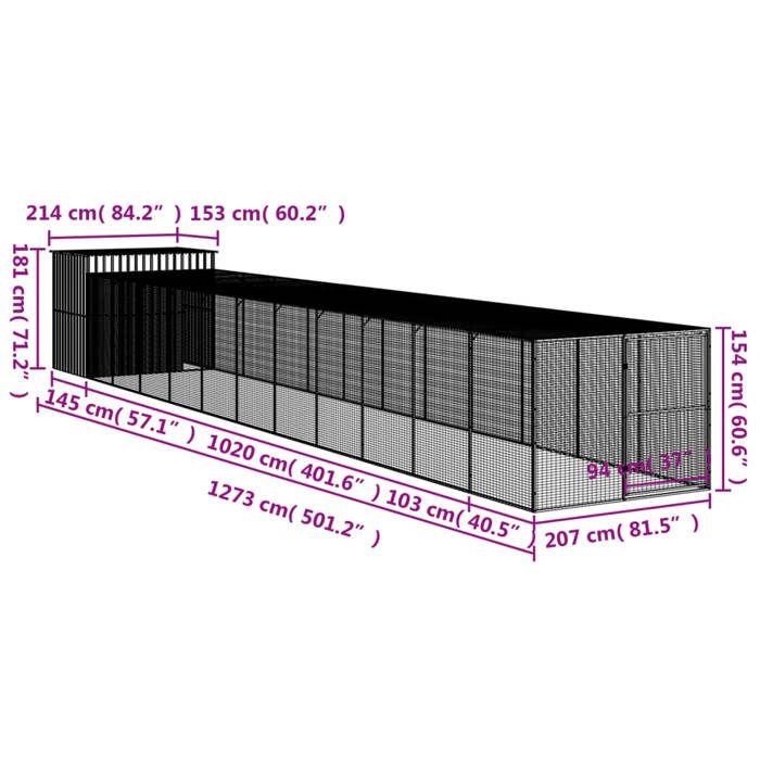 VidaXL Niche pour chien avec cour anthracite 214x1273x181 cm, cage pour chien, abri pour chien, maison pour animaux, cages 3189136