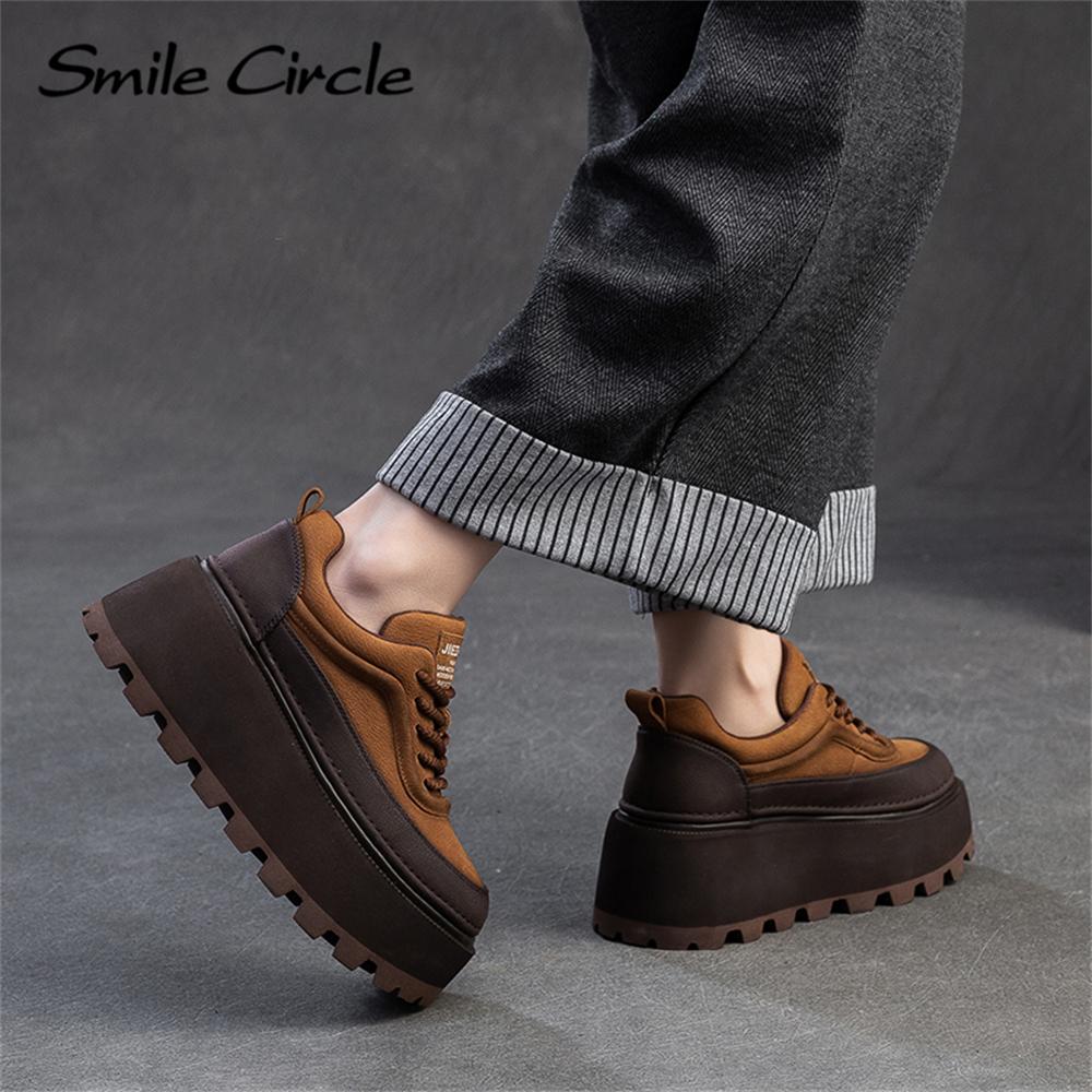 Echtes Leder Damen Freizeitschuhe Runder Kopf Höhe zunehmende dicke Sohle Schuhe Mode bequeme flache Schuhe