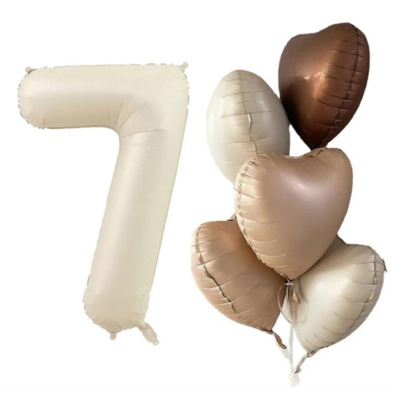 6Pcs Cream Color Number Balloon Set Beige Caramel Number 0-9 Balloon Foil Helium Ball Birthday Wedding Party Decoration