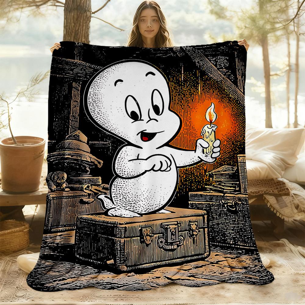 1pc Casper the Friendly Ghost Outdoor Blanket Lightweight Flannel, Soft & Warm, All Season Use for Sofa, Outdoor, Camping, Living Room, Office, Chair