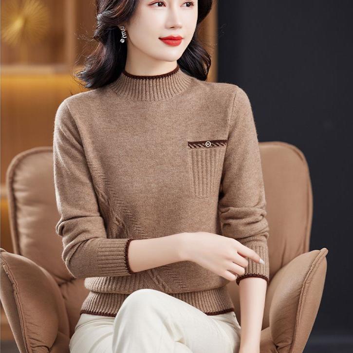 Semi-high-neck Sweater Women's Autumn and Winter Thickened Knitted Sweater Top Loose Pullover Base Loose Sweater