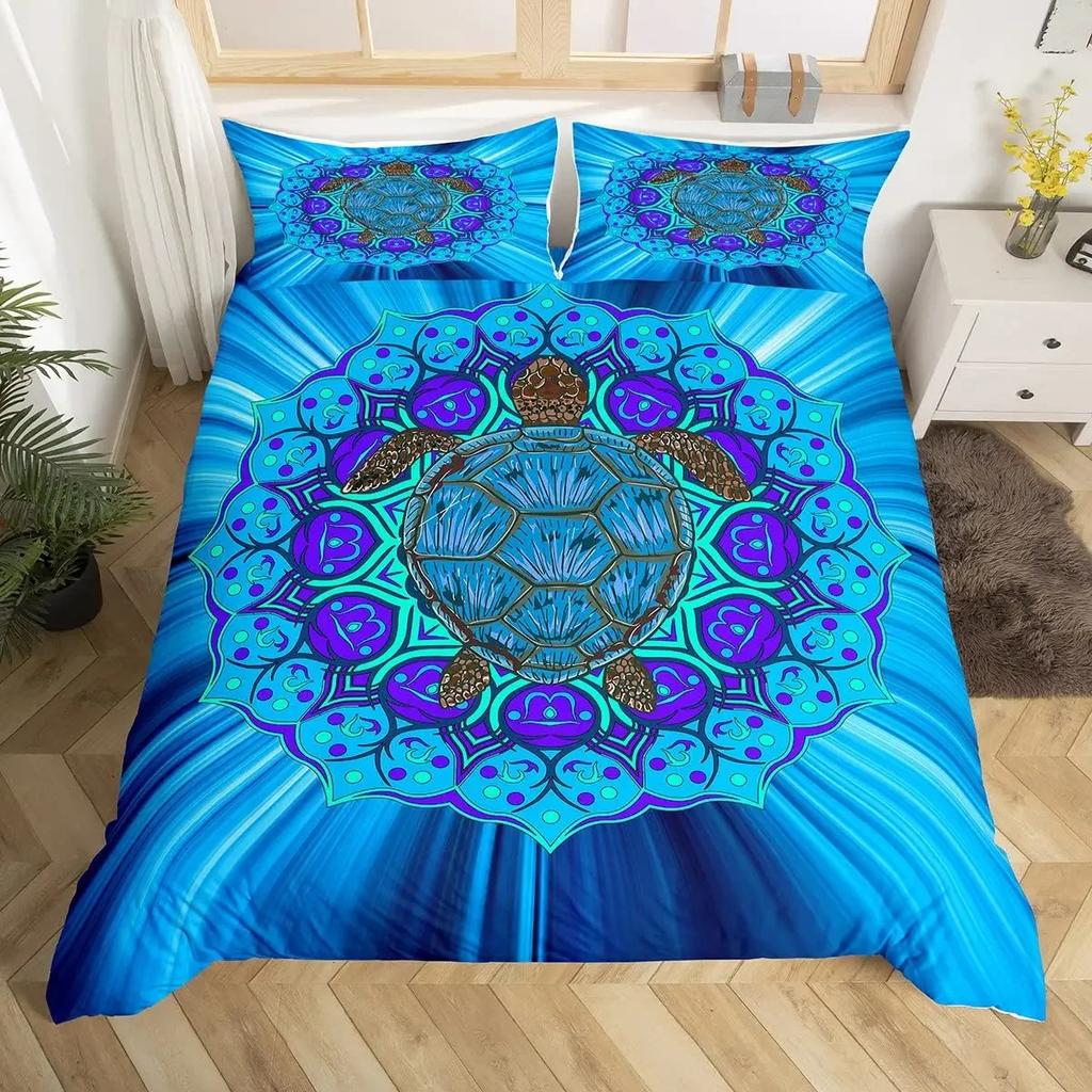 Ocean Theme Sea Turtle Soft Duvet Cover Reptile Tortoise Warm Comforter Cover Microfiber Stary Sky Galaxy Beding Set Single Quen Sized Dimensions