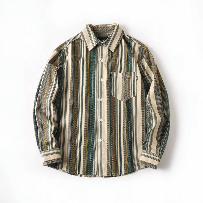 Japanese Cotton Corduroy Trendy Striped Loose Long-sleeved Shirt Men's Autumn Hong Kong Style Thin Button Cardigan Jacket