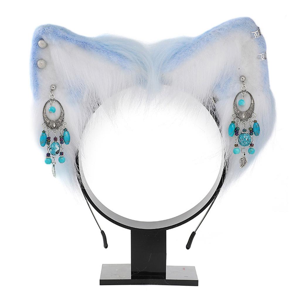 Cat Ear Headband with Colorful Ear Jewelry Sweet Girls Cosplay Beast Ears Fursuit Masquerade Halloween Cosplay Party