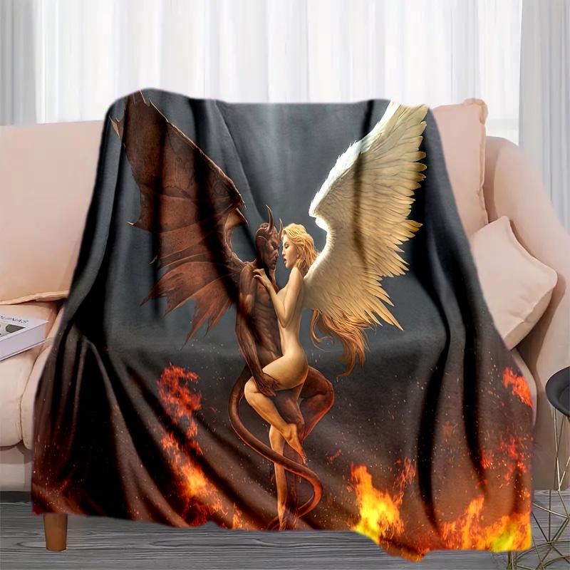 Angel Devil Fantasy Art Print Blanket Soft Comfortable All Seasons Couch Office Nap Travel Blanket Birthday Gift Christmas Present