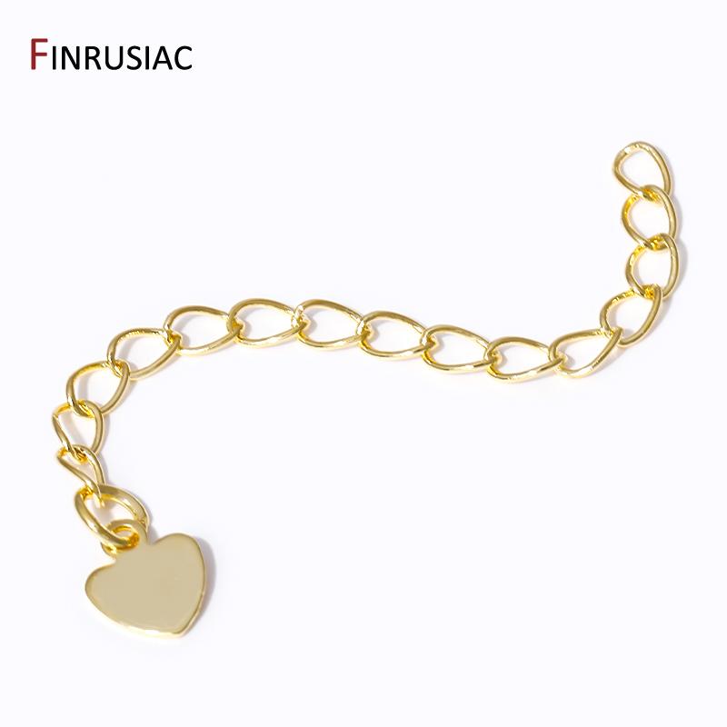 14/18K Gold Plated Brass Heart Tag Extension Chains Connectors For DIY Necklace Bracelet Jewelry Making Supplies Wholesale