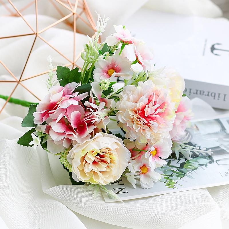 Single Stem Silk Rose Bouquet with Plastic Handle for Wedding Decoration