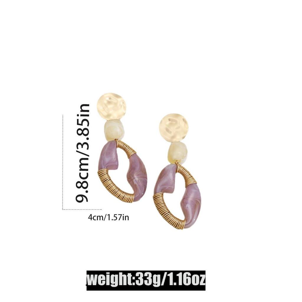 Maillard Retro Purple Oval Gold Wire Wrapped Luxury Earrings for Women