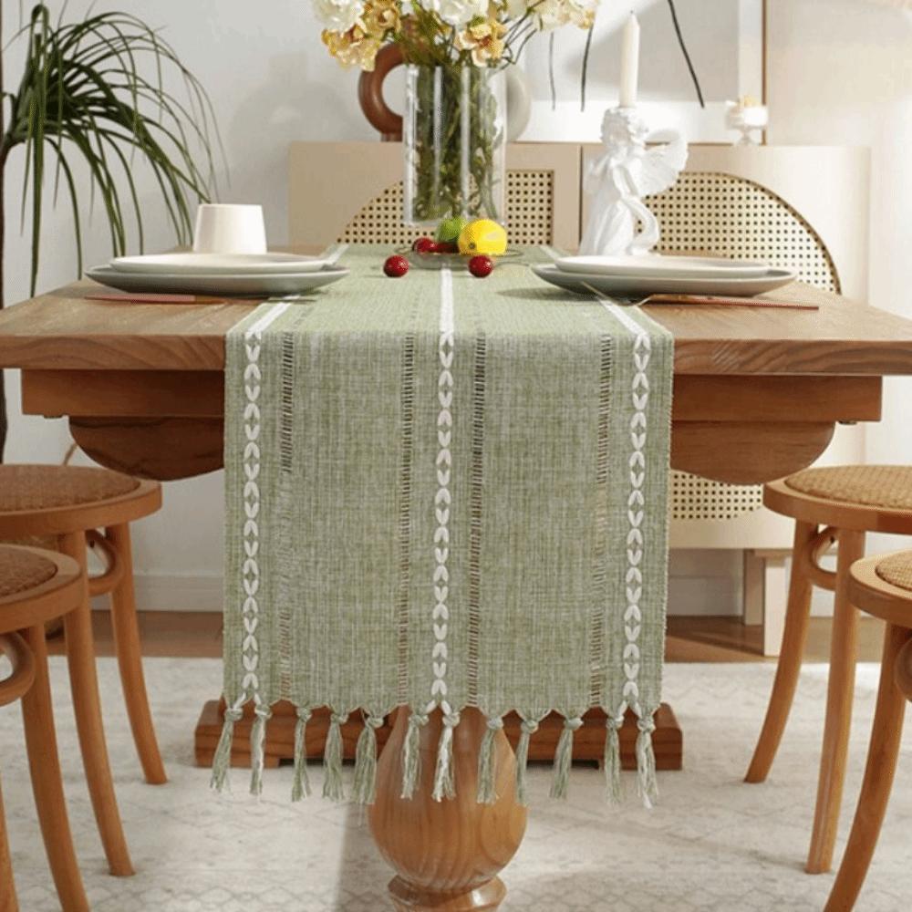 With Tassels Dining Table Cloth Hollow Weaving Table Cover Household Rustic Table Runner  Holiday